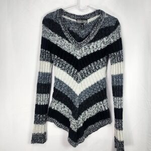Chevron‎ Stripe V Neck Sweater Womens Small Neutral Statement Academia Preppy
